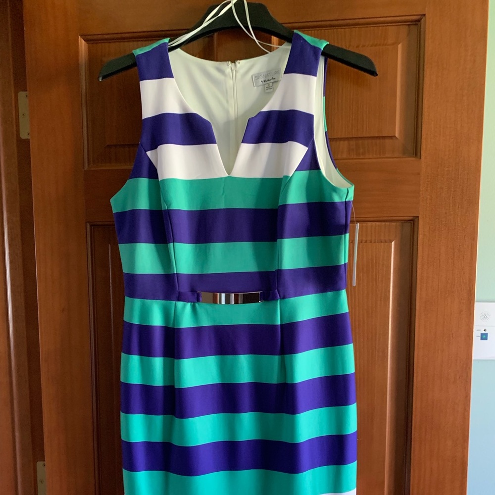 Blue/Teal/white stripe dress